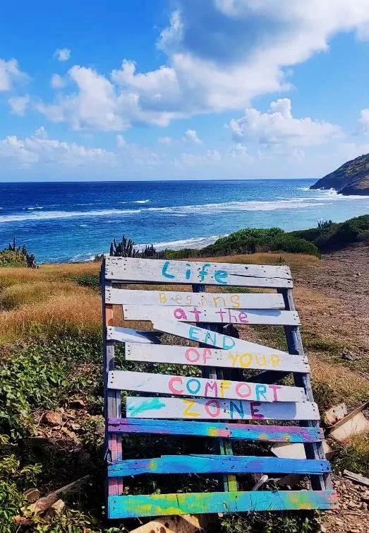 Ocean view in St. Croix with a painted bench